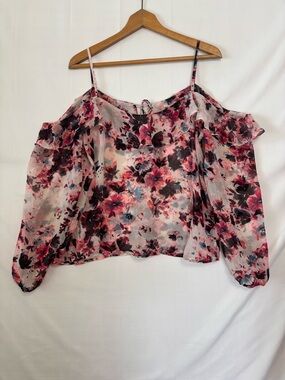 ARIZONA Pink Floral Cold Shoulder Crop Top Size Large